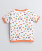 Bumzee Orange & White Animal Print Jabla, Pack of 3, Half Sleeves, 100% Cotton (Style Peb8216)