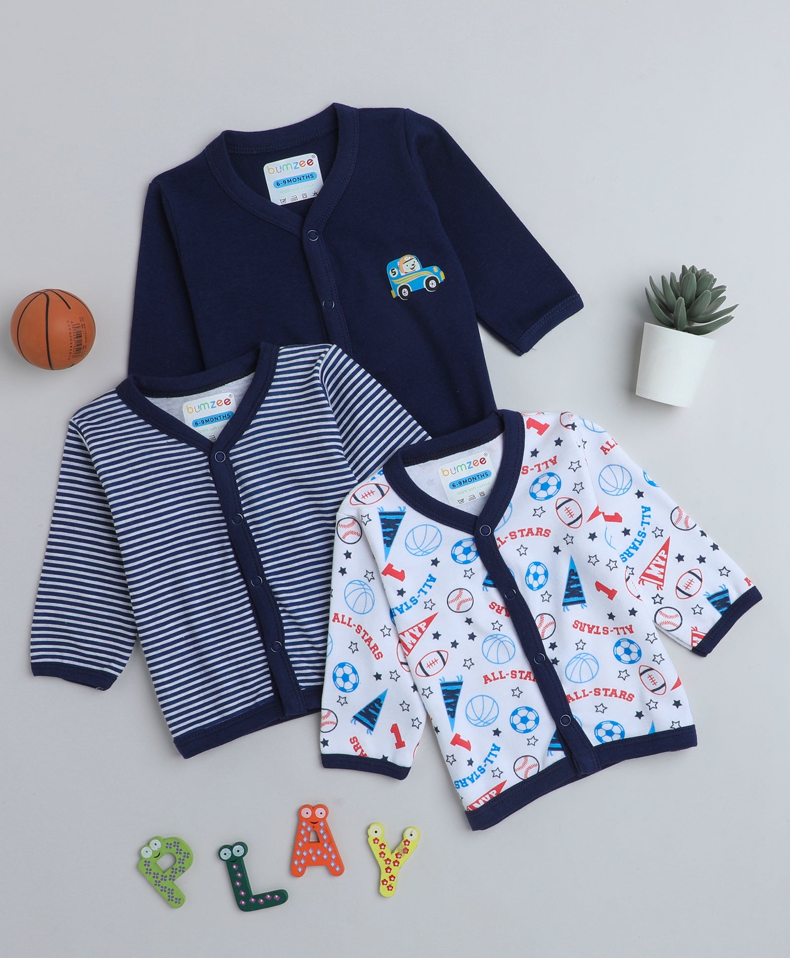 Navy & White Boys Full Sleeves Jablas Pack Of 3