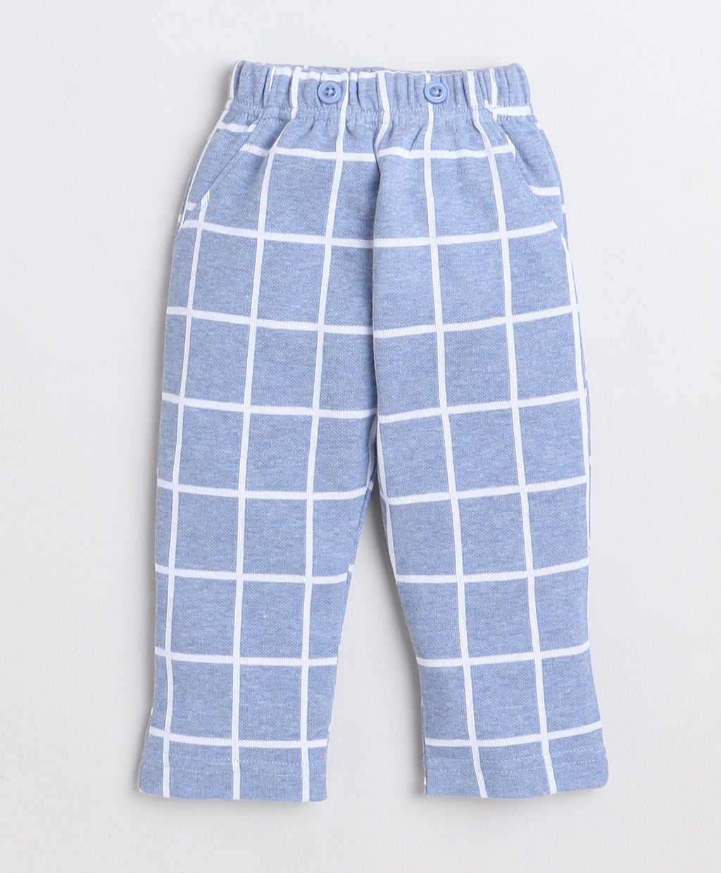 Bumzee Sky Blue & White Checked Formal Set, Full Sleeves, 100% Cotton