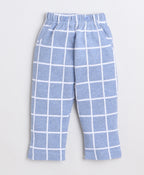 Bumzee Sky Blue & White Checked Formal Set, Full Sleeves, 100% Cotton