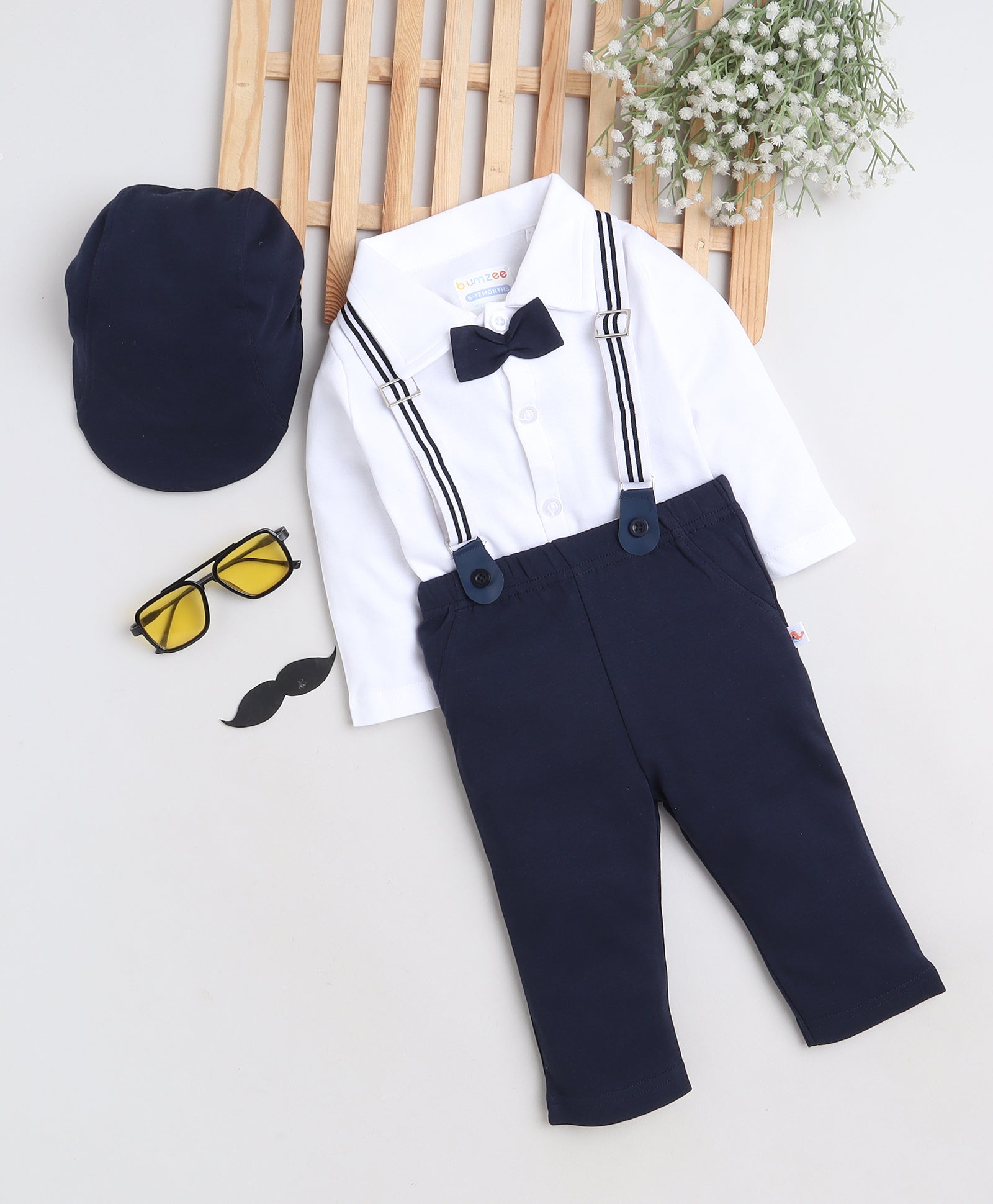 Boys 100% Cotton NA Formal Set - Navy & White