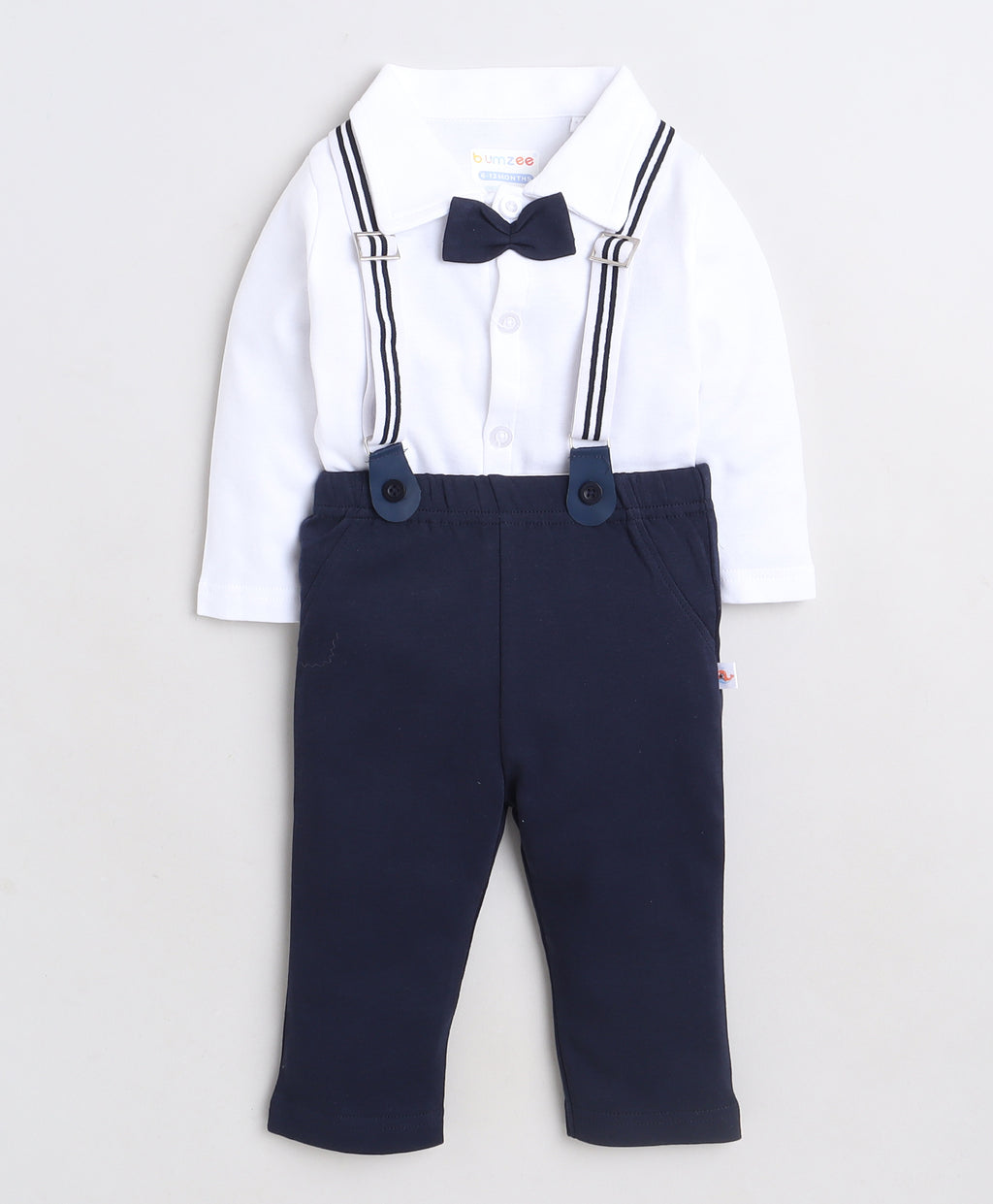 Bumzee Navy & White Formal Set, Full Sleeves, 100% Cotton