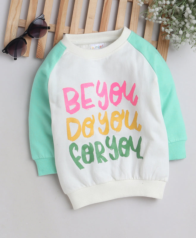 Girls 100% Cotton NA Sweatshirt - White & Green