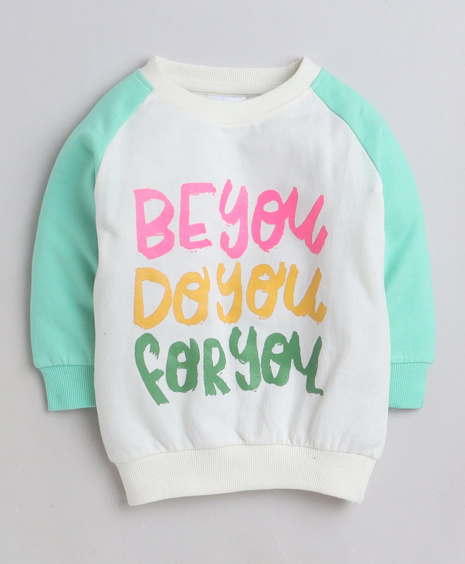 Girls 100% Cotton NA Sweatshirt - White & Green