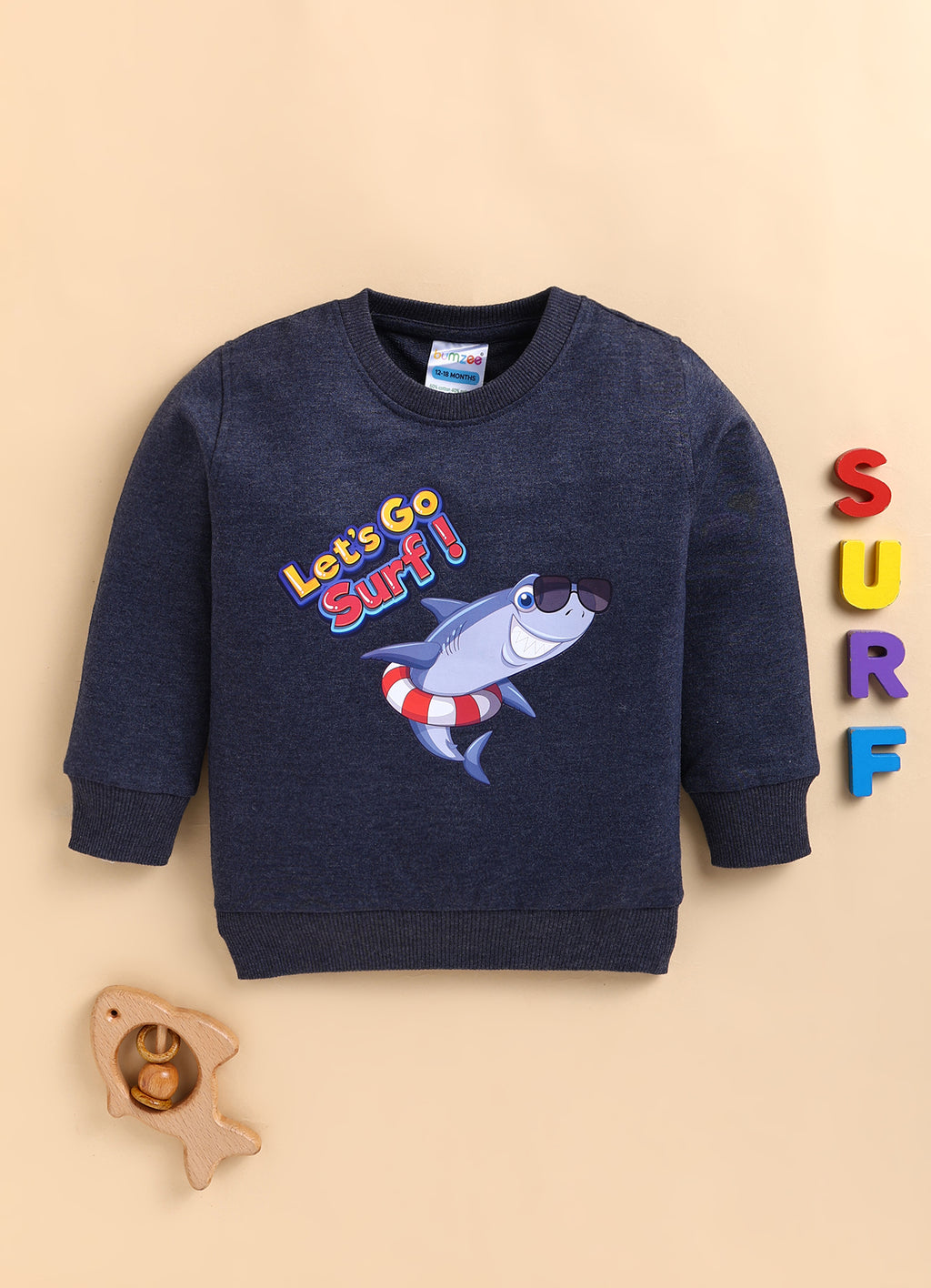 Bumzee Navy Animal Print Sweatshirt, Full Sleeves, 100% Cotton (Style Peb8655N)