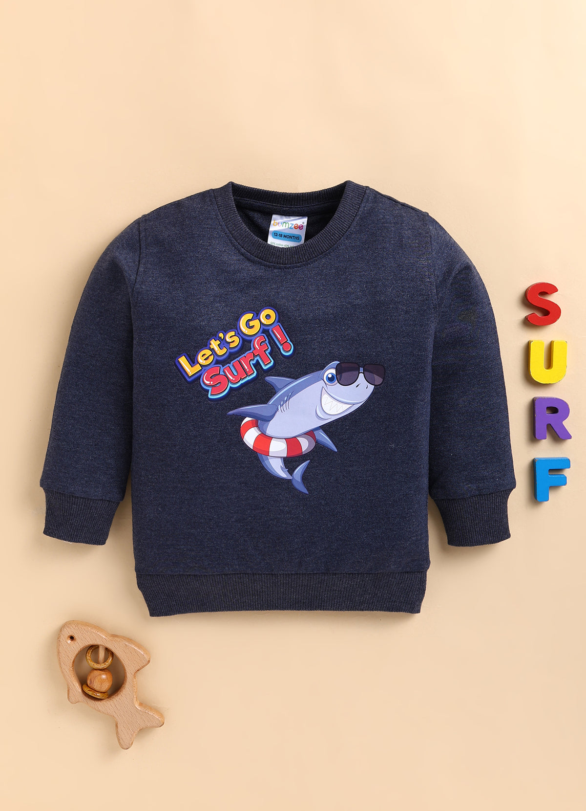 Bumzee Navy Animal Print Sweatshirt, Full Sleeves, 100% Cotton (Style Peb8655N)