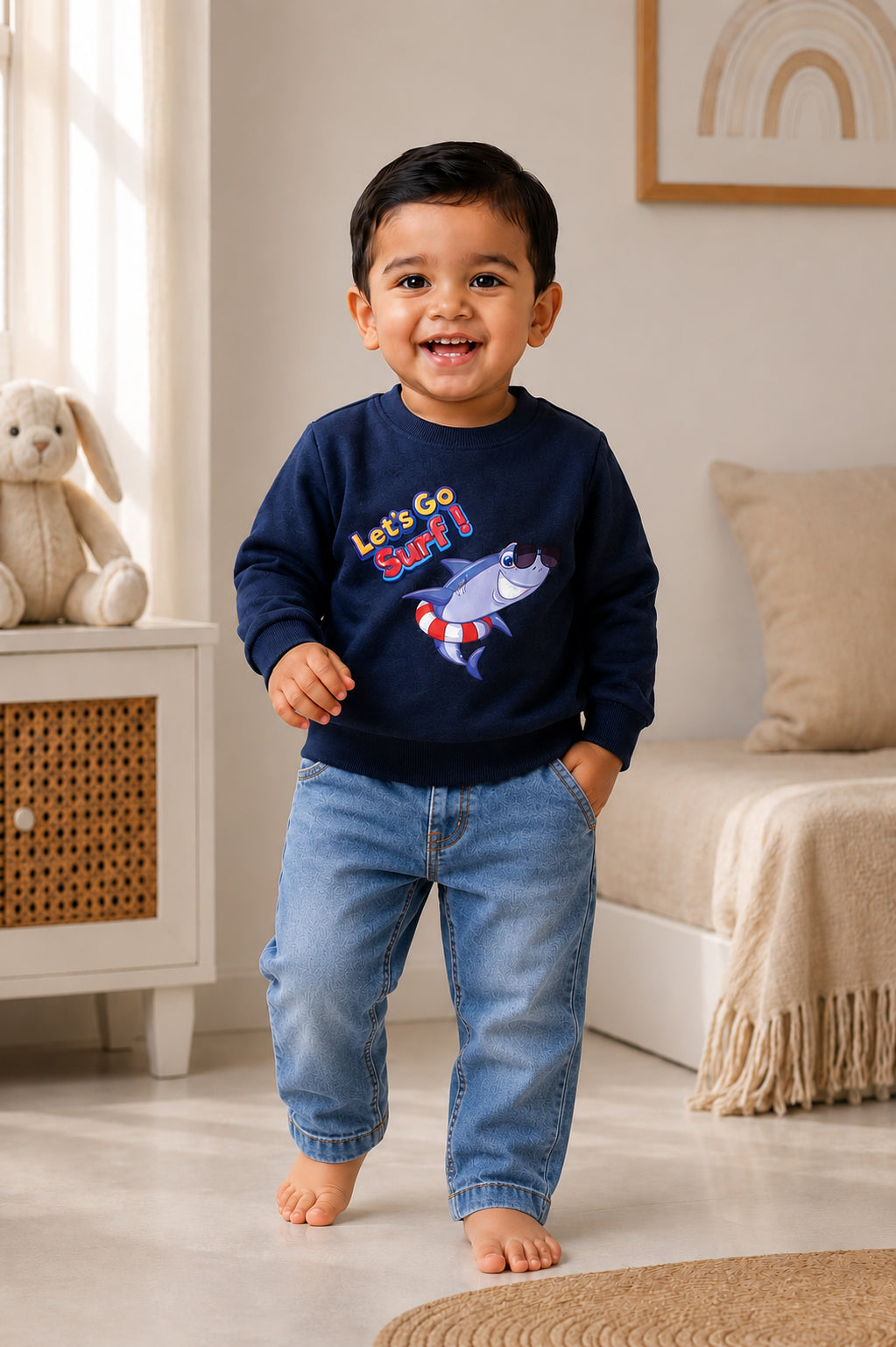 Bumzee Navy Animal Print Sweatshirt, Full Sleeves, 100% Cotton (Style Peb8655N)