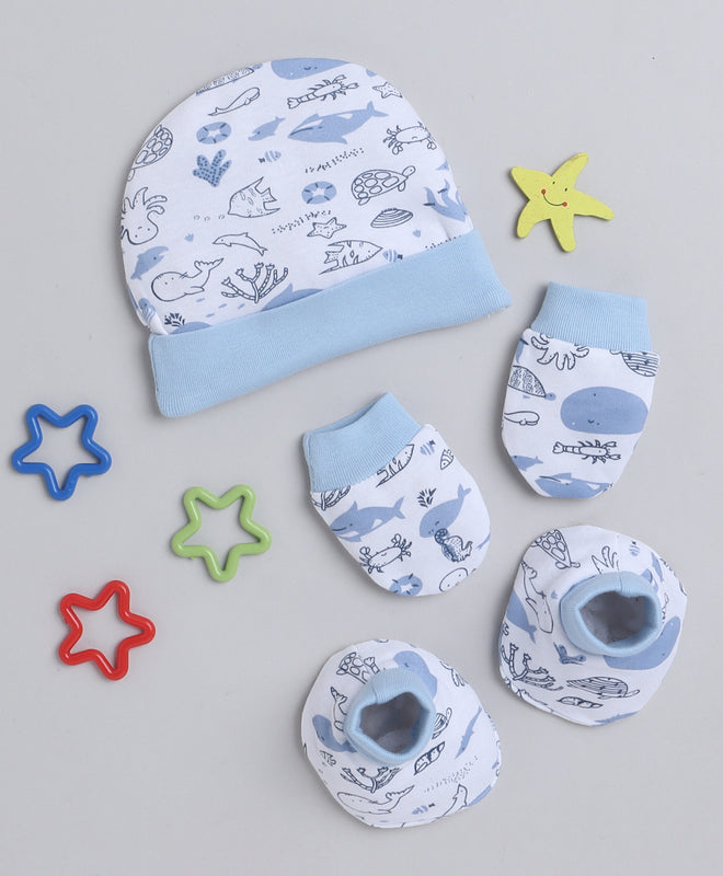 Boys 100% Cotton NA Cap Mitten Bootie - White & Sky Blue