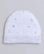 Bumzee White & Grey Graphic Print Cap, Mitten & Bootie Set, 100% Cotton