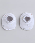 Bumzee White & Grey Graphic Print Cap, Mitten & Bootie Set, 100% Cotton