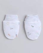 Bumzee White & Grey Graphic Print Cap, Mitten & Bootie Set, 100% Cotton