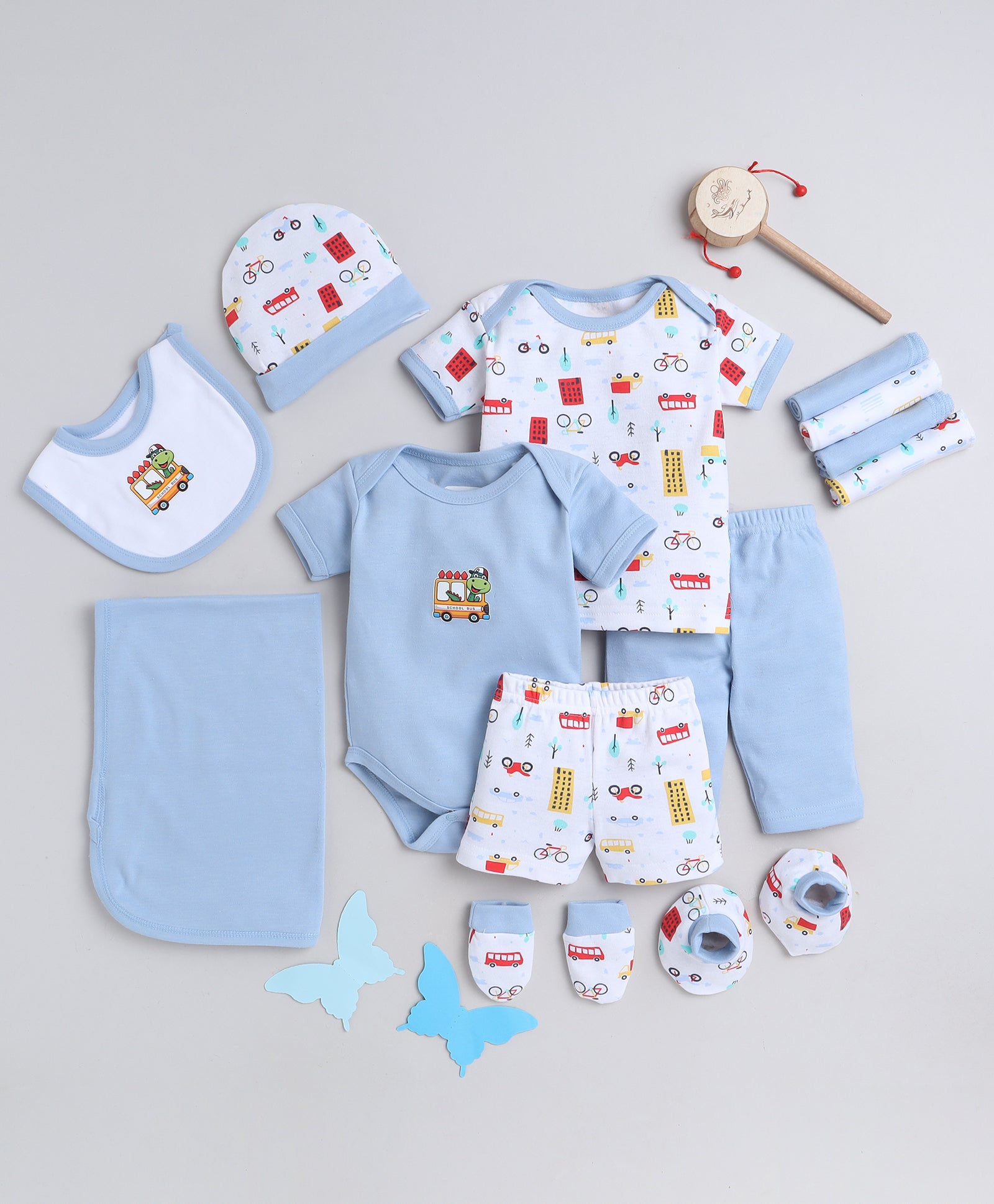 Boys 100% Cotton NA Gift set - Sky Blue & White