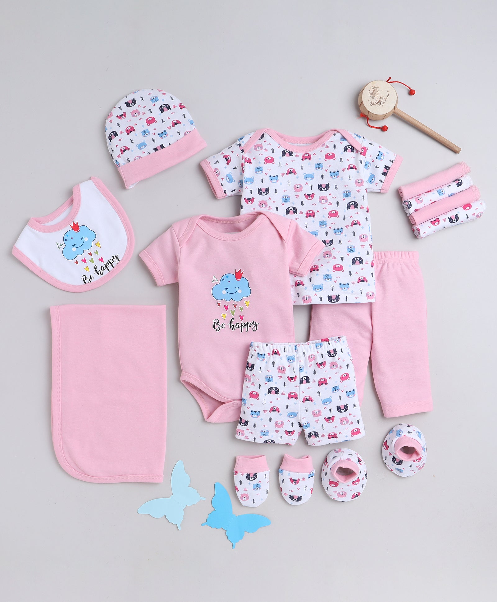 Girls 100% Cotton NA Gift set - Pink & White