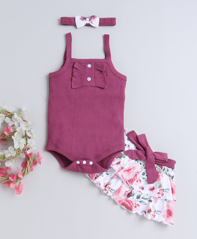 Girls 100% Cotton NA Bodysuit & Skirt Set - Mauve & White