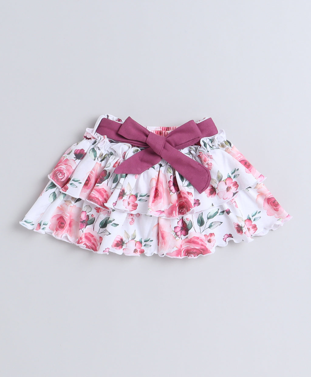 Bumzee Mauve & White Floral Print Bodysuit & Skirt Set, Sleeveless, with Headband