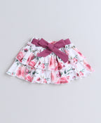 Bumzee Mauve & White Floral Print Bodysuit & Skirt Set, Sleeveless, with Headband