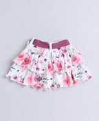 Bumzee Mauve & White Floral Print Bodysuit & Skirt Set, Sleeveless, with Headband
