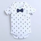 Bumzee Navy & White Graphic Print Bodysuit & Short Set, Half Sleeves, 100% Cotton