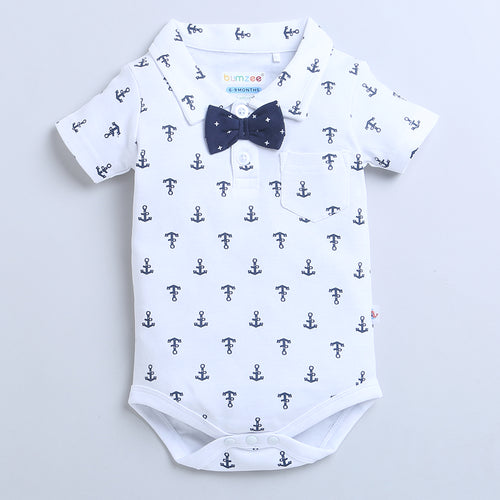 Boys 100% Cotton NA Bodysuit & Short Set - Navy & White