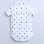 Bumzee Navy & White Graphic Print Bodysuit & Short Set, Half Sleeves, 100% Cotton