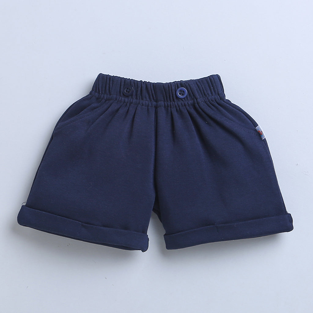 Bumzee Navy & White Graphic Print Bodysuit & Short Set, Half Sleeves, 100% Cotton