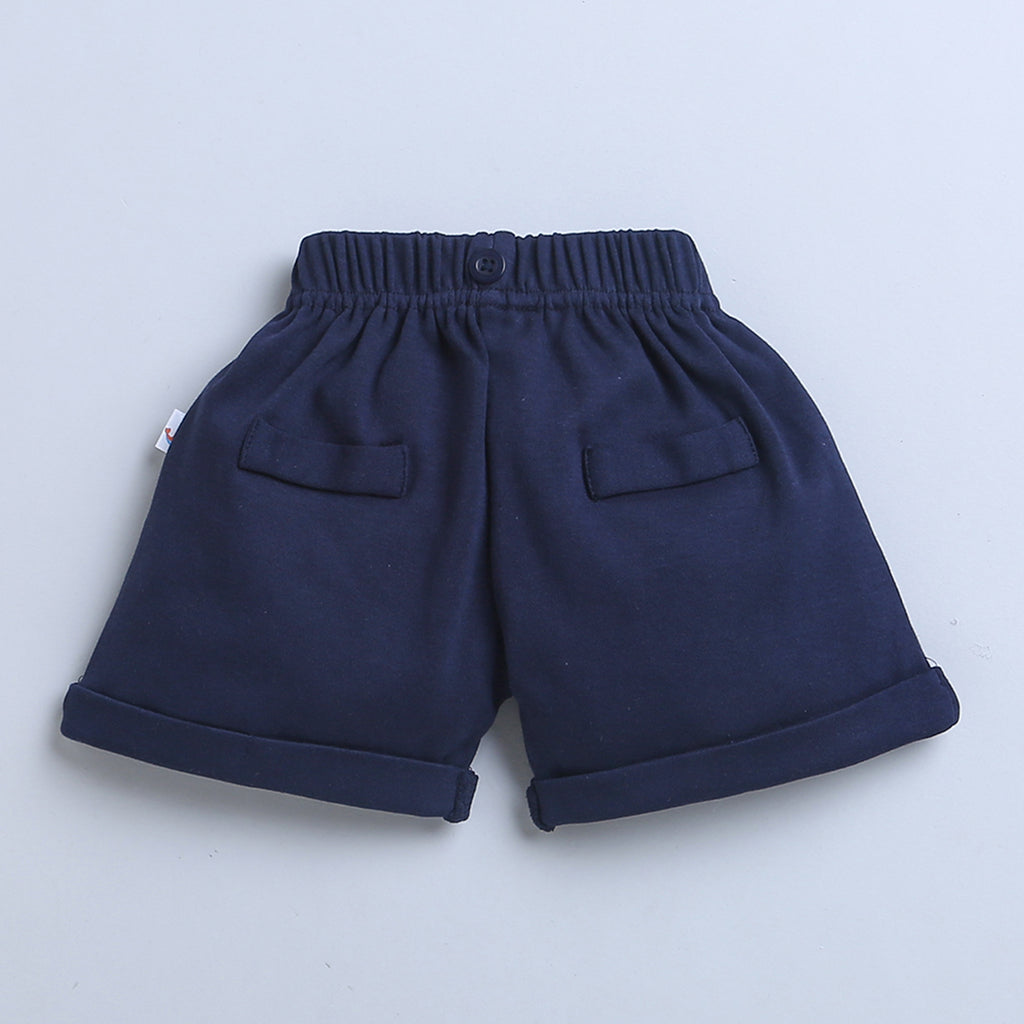 Bumzee Navy & White Graphic Print Bodysuit & Short Set, Half Sleeves, 100% Cotton