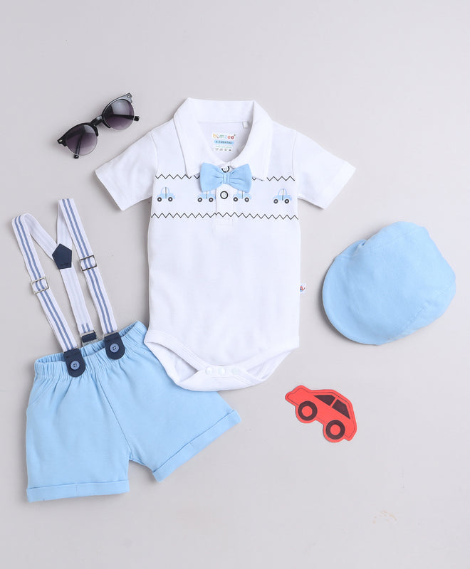 Boys 100% Cotton NA Bodysuit & Short Set - Sky Blue & White