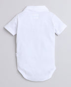 Bumzee Sky Blue & White Bodysuit & Short Set, Half Sleeves, 100% Cotton