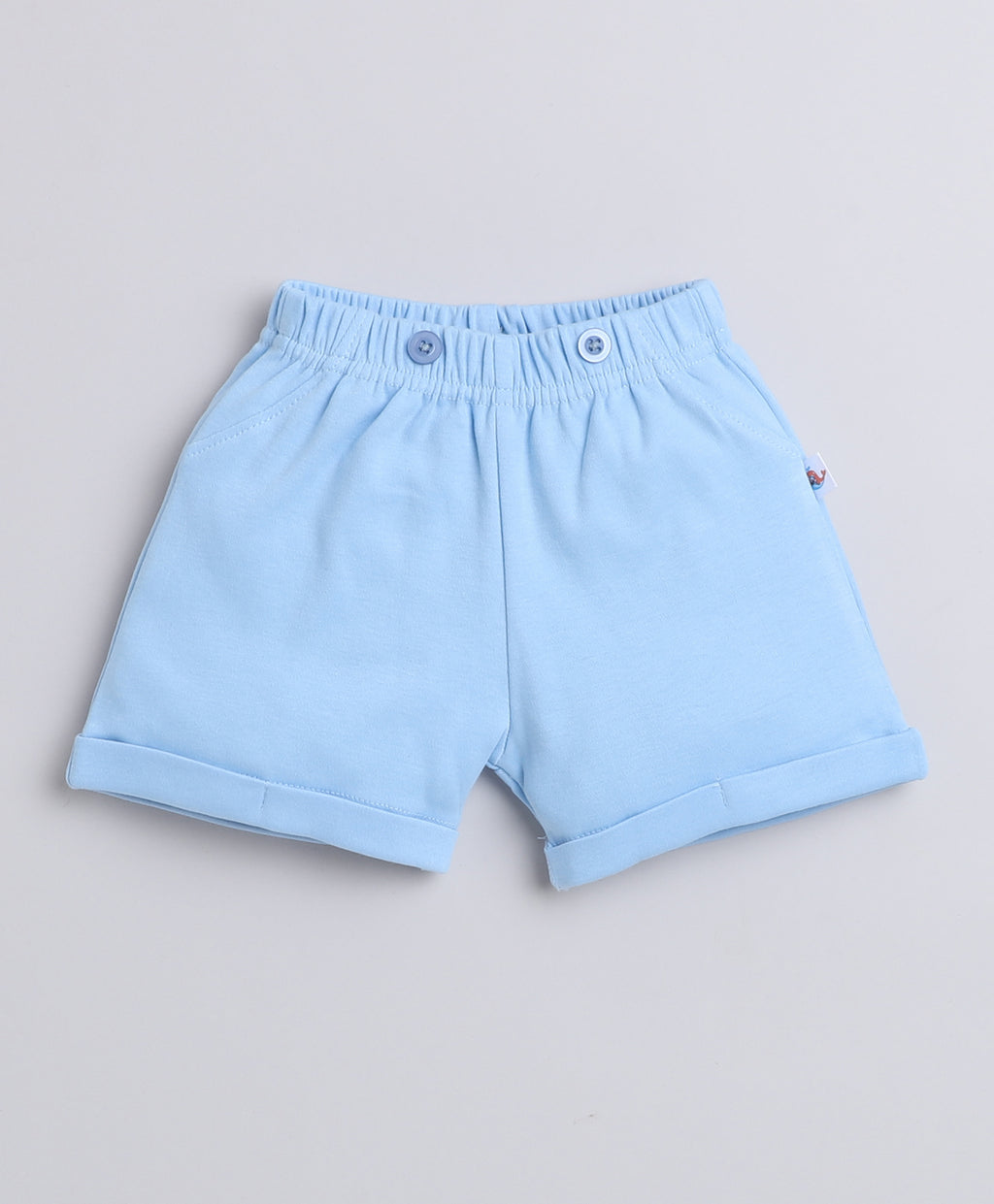 Bumzee Sky Blue & White Bodysuit & Short Set, Half Sleeves, 100% Cotton