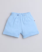 Bumzee Sky Blue & White Bodysuit & Short Set, Half Sleeves, 100% Cotton