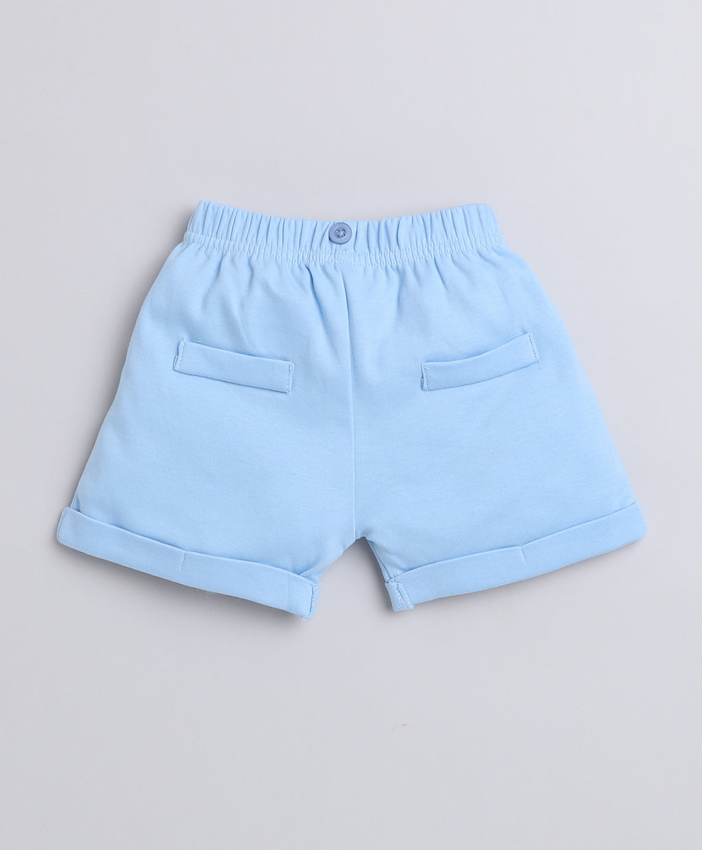 Bumzee Sky Blue & White Bodysuit & Short Set, Half Sleeves, 100% Cotton