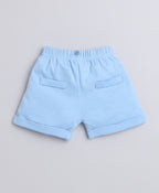 Bumzee Sky Blue & White Bodysuit & Short Set, Half Sleeves, 100% Cotton