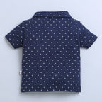 Bumzee Beige & Navy Graphic Print T-Shirt & Short Set, Half Sleeves, 100% Cotton