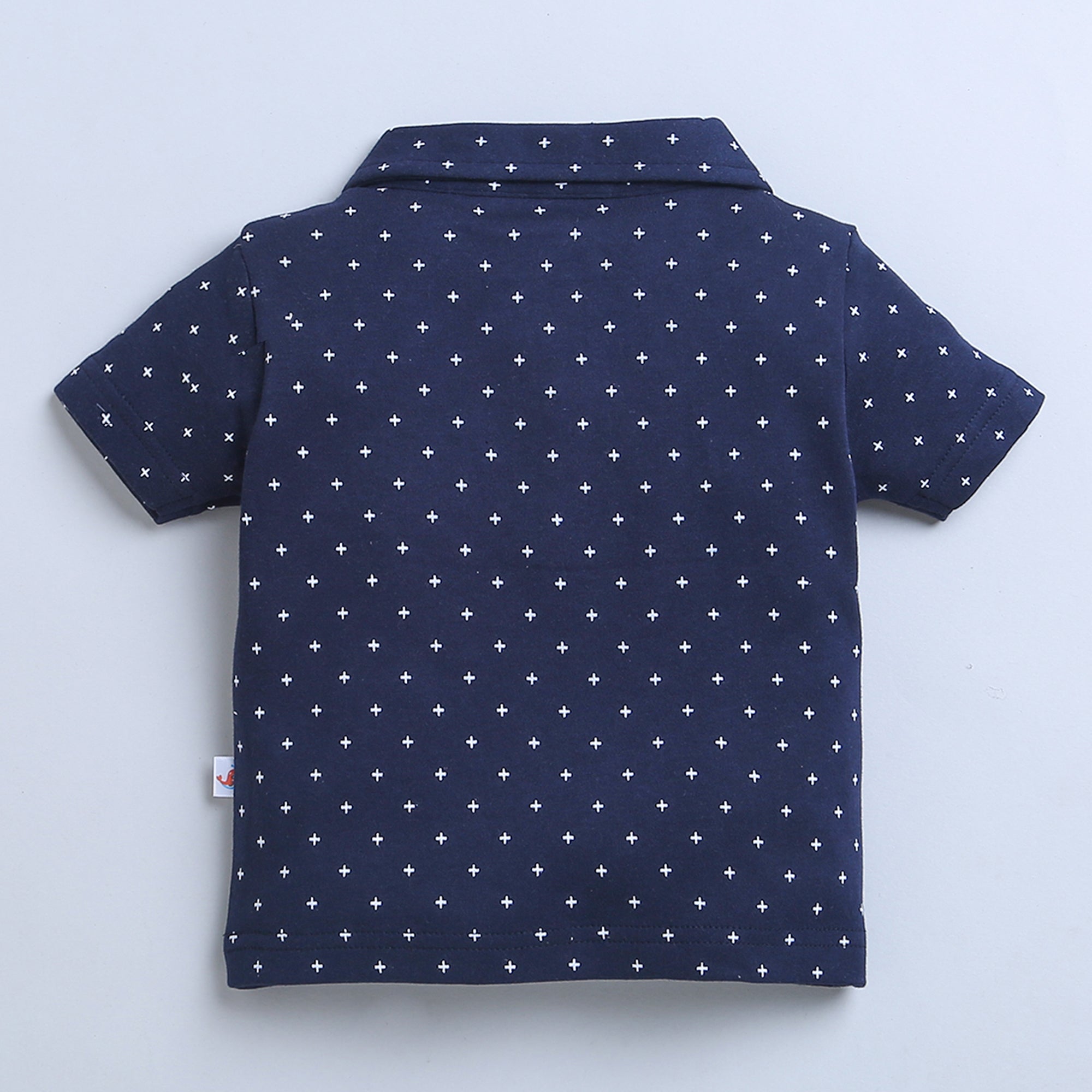 BUMZEE Beige & Navy Boys Half Sleeves T-shirt & Short Set With Bow Suspender