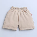 Bumzee Beige & Navy Graphic Print T-Shirt & Short Set, Half Sleeves, 100% Cotton