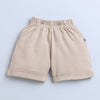 BUMZEE Beige & Navy Boys Half Sleeves T-shirt & Short Set With Bow Suspender