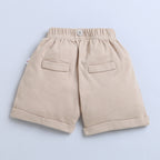 Bumzee Beige & Navy Graphic Print T-Shirt & Short Set, Half Sleeves, 100% Cotton