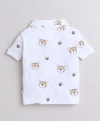 Bumzee White & Brown Animal Print T-Shirt & Short Set, Half Sleeves, 100% Cotton