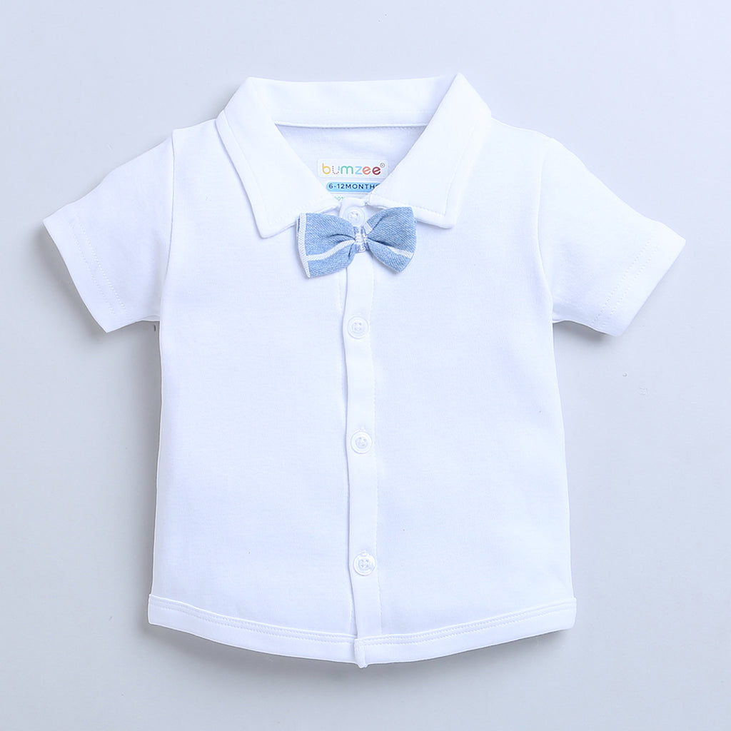 Bumzee Sky Blue & White Checked Formal Set, Half Sleeves, 100% Cotton
