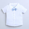 BUMZEE Sky Blue & White Boys Half Sleeves Shirt & Short Set With Bow Suspender & Cap