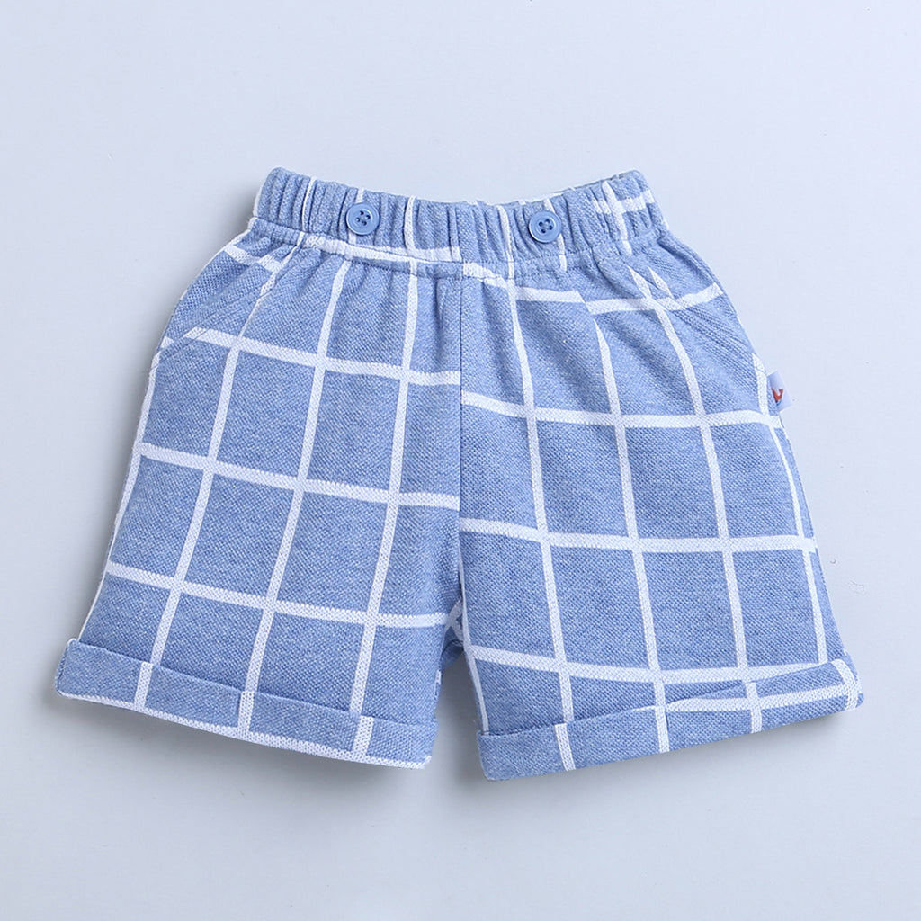 Bumzee Sky Blue & White Checked Formal Set, Half Sleeves, 100% Cotton