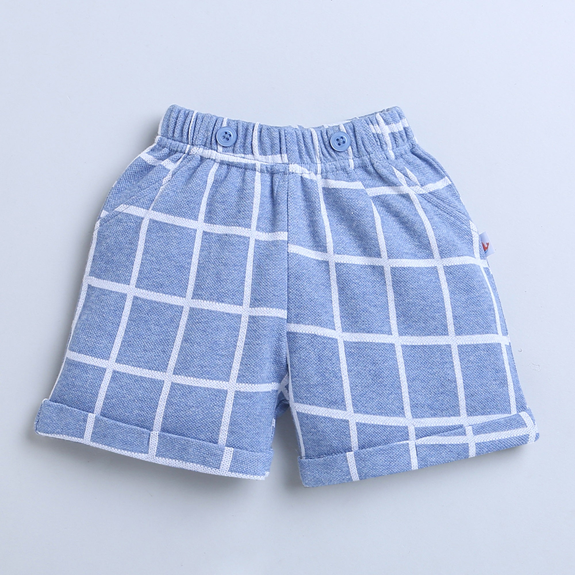 BUMZEE Sky Blue & White Boys Half Sleeves Shirt & Short Set With Bow Suspender & Cap