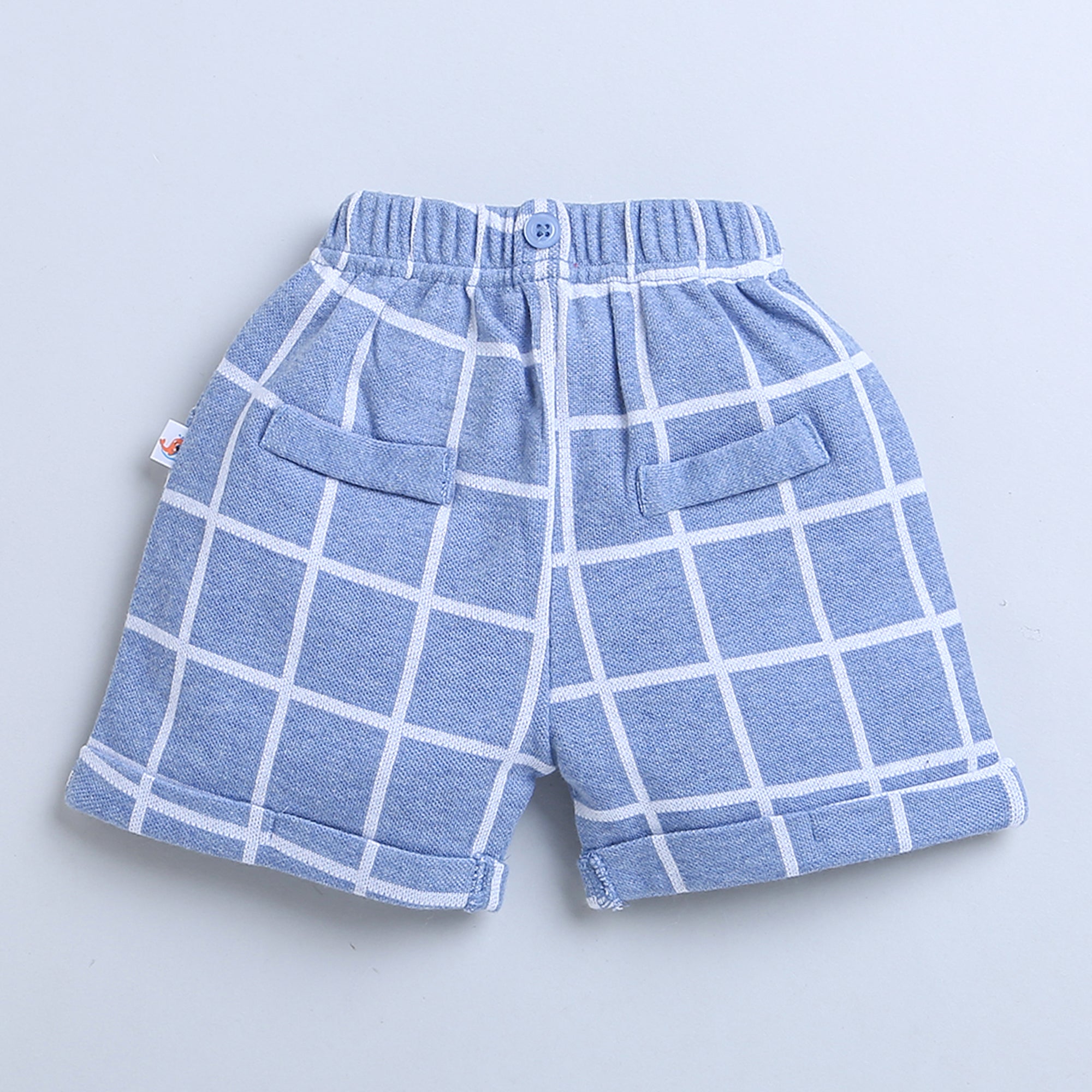 BUMZEE Sky Blue & White Boys Half Sleeves Shirt & Short Set With Bow Suspender & Cap