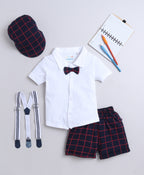 Bumzee Navy & White Checked Formal Set, Half Sleeves, 100% Cotton