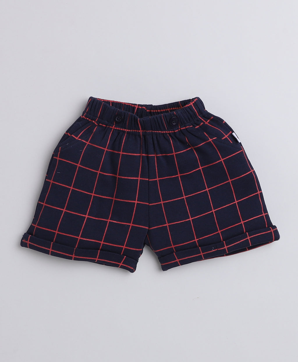 Bumzee Navy & White Checked Formal Set, Half Sleeves, 100% Cotton