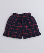 Bumzee Navy & White Checked Formal Set, Half Sleeves, 100% Cotton