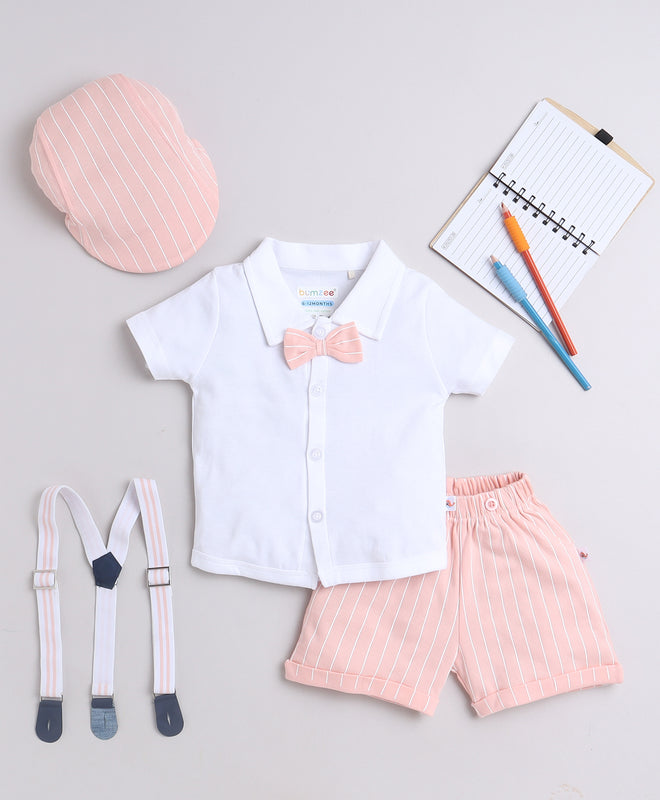 Boys 100% Cotton NA Formal Set - White & Peach
