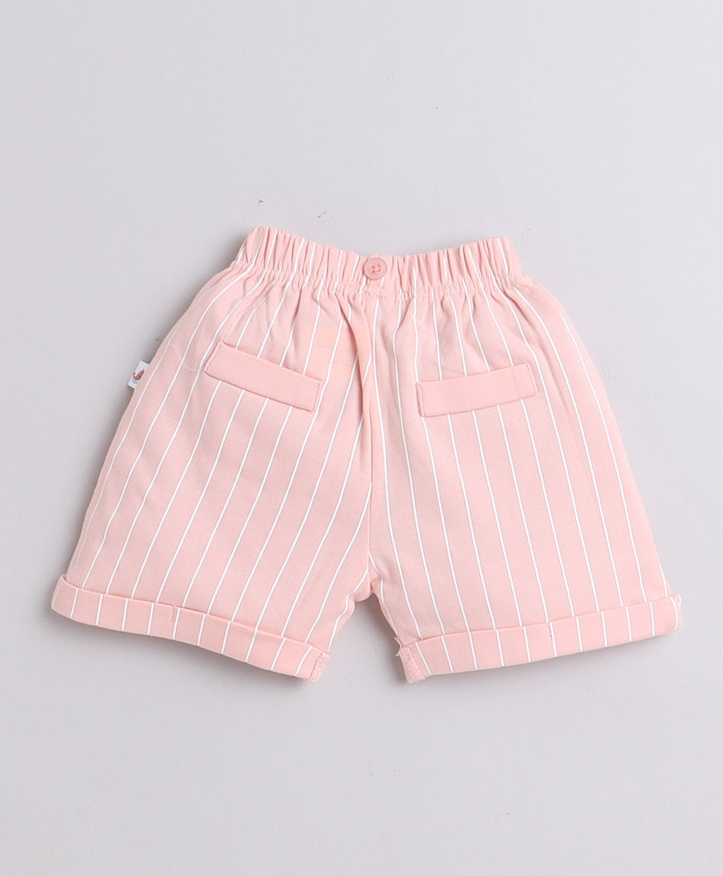 Bumzee White & Peach Striped Formal Set, Half Sleeves, 100% Cotton