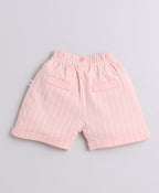 Bumzee White & Peach Striped Formal Set, Half Sleeves, 100% Cotton