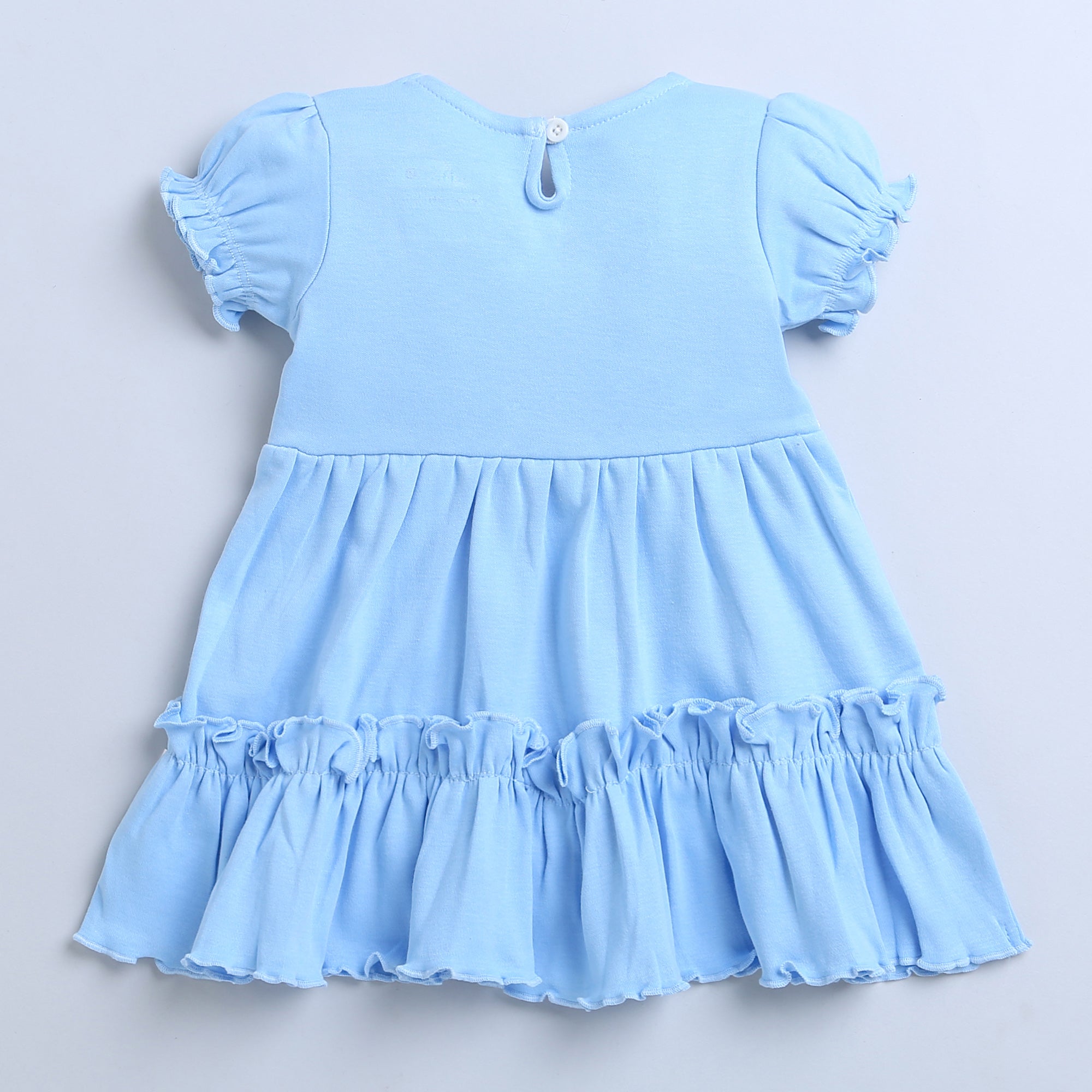 Sky Blue Girls Half Sleeves Cotton Frock With Headband
